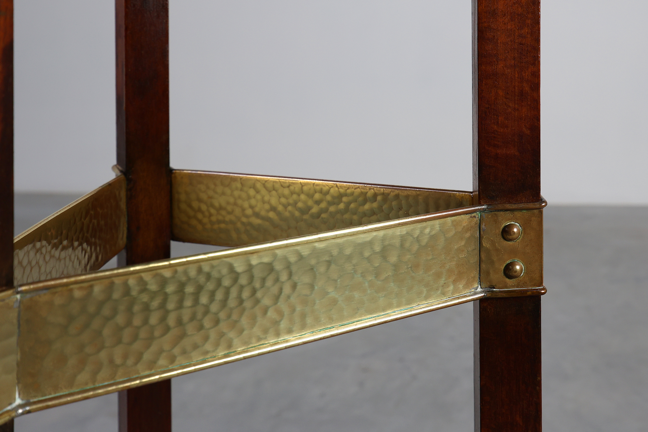 Art Nouveau Pedestal in wood and brass, Belgium, ca. 1910thumbnail